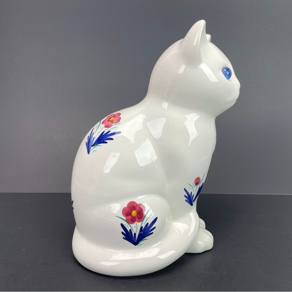 Elpa Ceramic Floral Cat Figurine Statue Kitten Kitty Alobaca Portugal Vintage - Picture 5 of 12